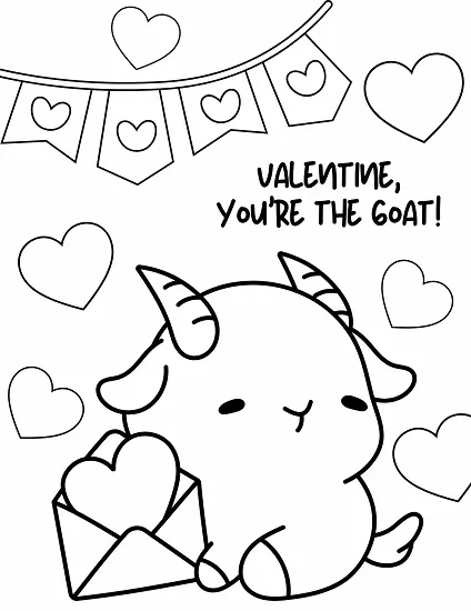 cute goat Valentines coloring pages free printable