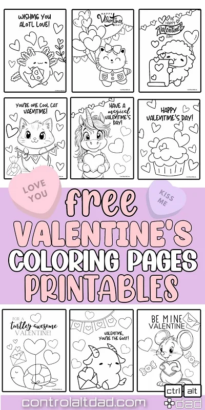 mock up of free Valentine's day printable coloring pages for kids
