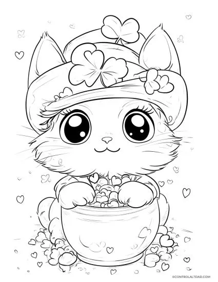 cute kitty St. Patrick's Day Coloring Page
