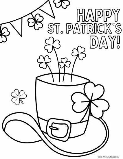 cute St. Patrick's day hat coloring page for kids