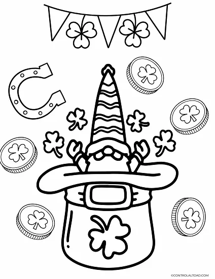 cute st. patrick's day gnome coloring page