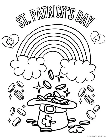St. Patty's Day Rainbow and pot of gold coloring page