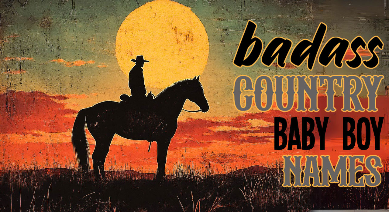 cowboy sitting on his horse still with sun set in the background, with title Badass Country Boy Names