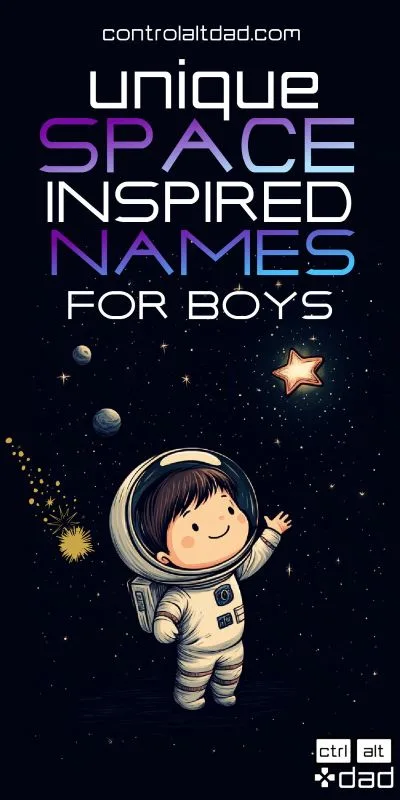 cute cartoon astronaunt child in space and title unique space inspired names for boys